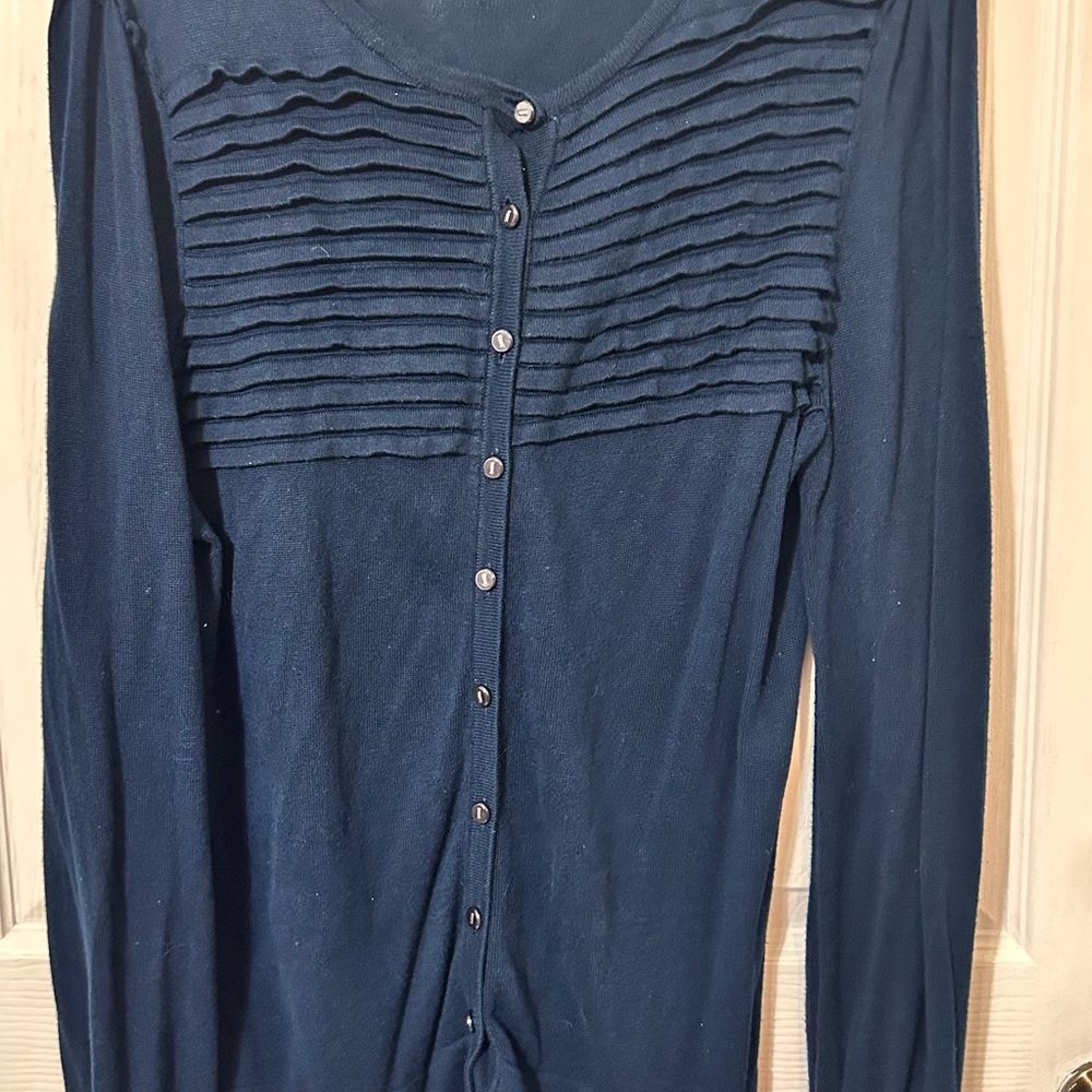 Elegant Navy Blue Button-Up Women's Top